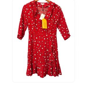 Claudie Pierlot New Red Star print frill mini dress. Size 36/UK 8‎